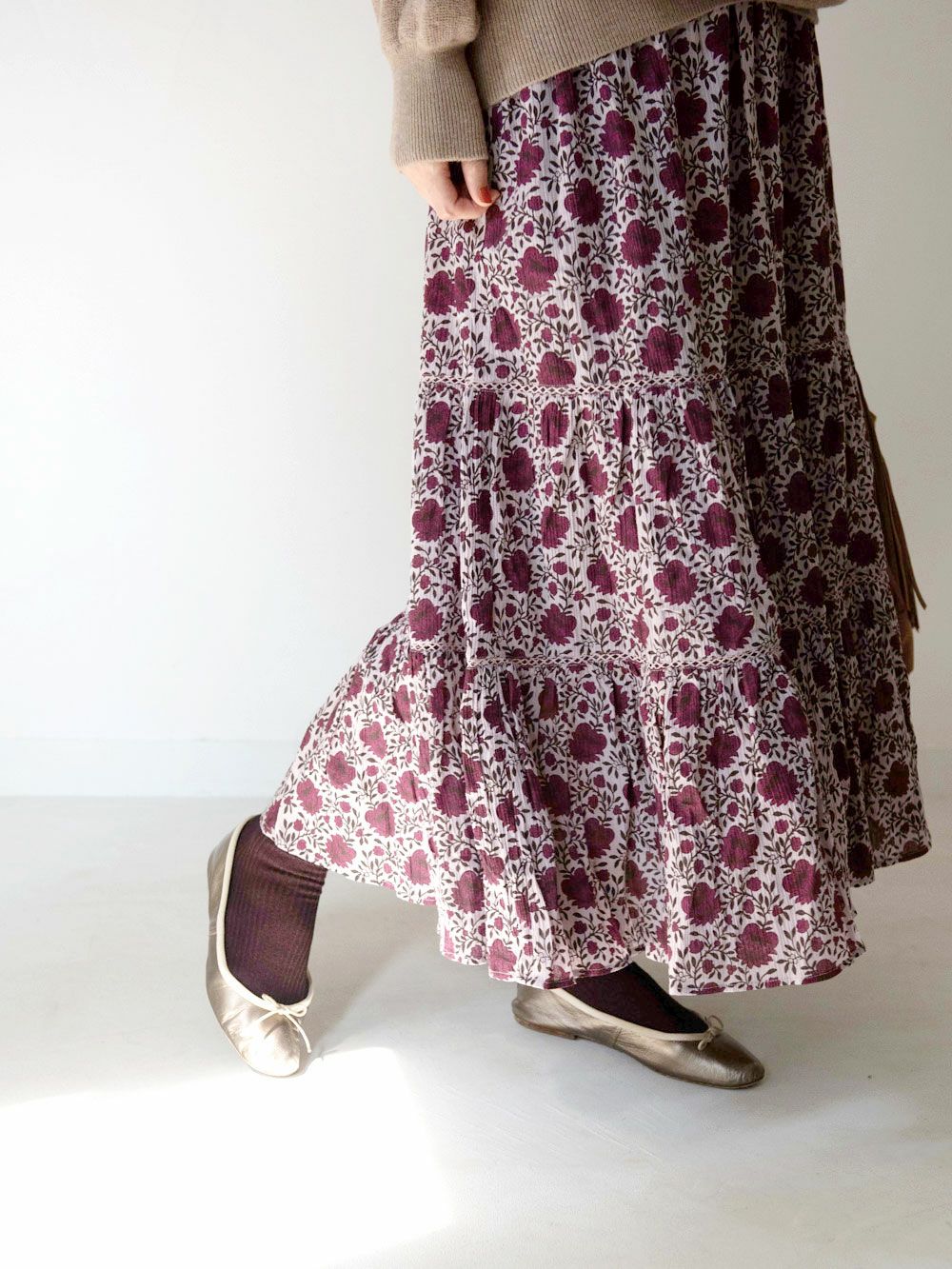 ハグオーワー×ヌキテパコラボ　ティアードロングスカート　花柄　インド綿　新品