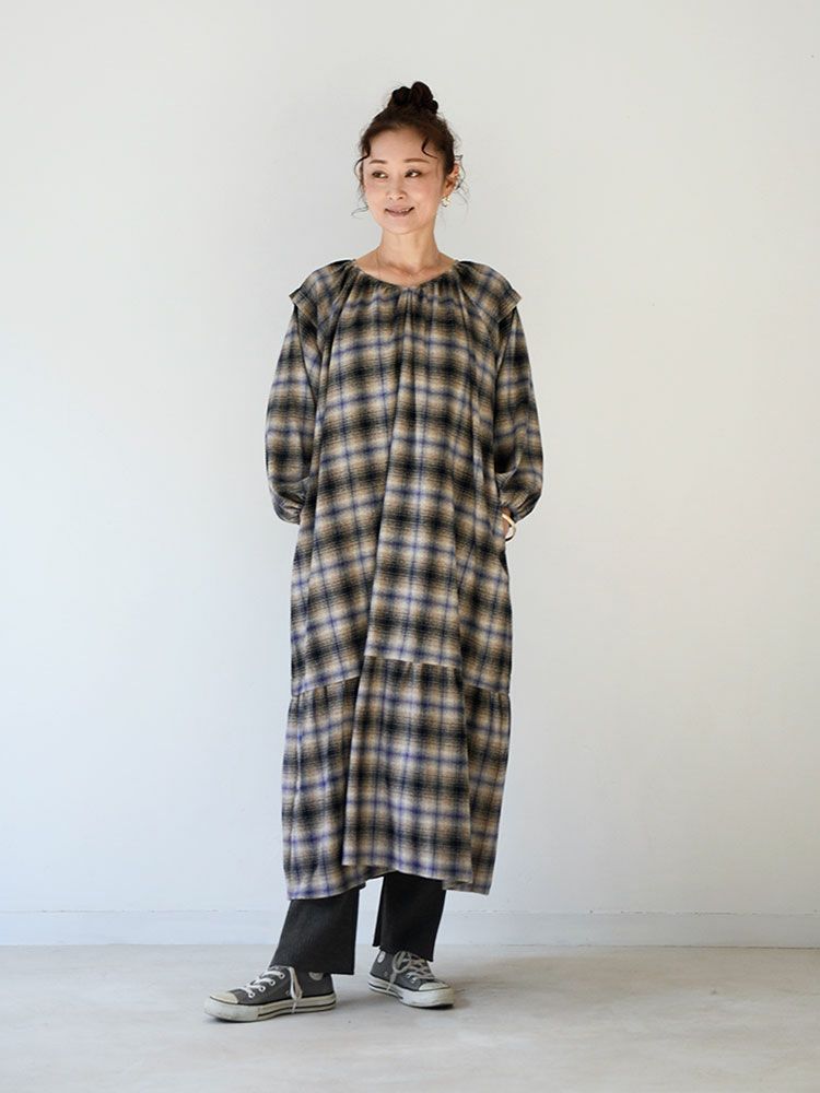 メランジチェックボリュームスリーブワンピース | HUG O WaR ONLINE STORE 
