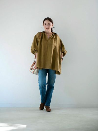 Cloth & Cross◆長袖ブラウス/FREE/リネン/BEG/無地/ST-L1168 Cloth & Cross(クロスアンドクロス) / 長袖ブラウス/FREE/リネン