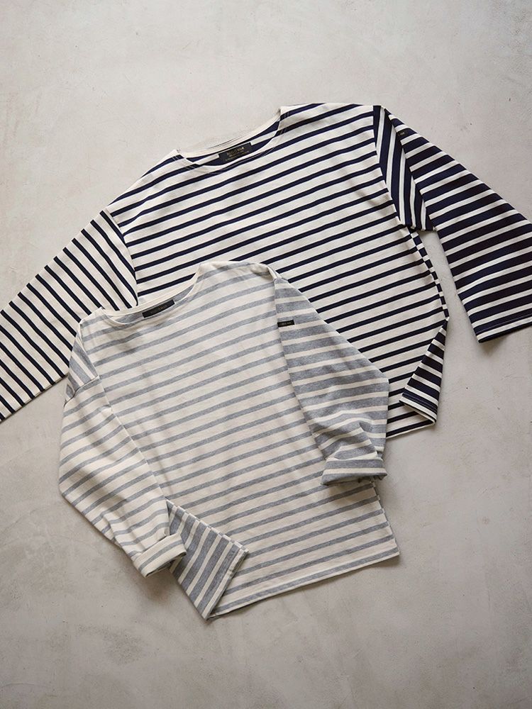 【新品】ハグオーワーBOX型ボーダーボートネックカットソー完売 ミックスボーダーボートネックカットソー | HUG O WaR ONLINE STORE